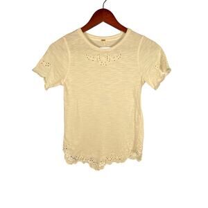 Free People Eyelet Tee Women’s Small Cream Summer Basic Casual Delicate